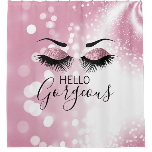 Hallo Gorgeous Pink Glitzer Eyes Duschvorhang (Vorderseite)