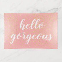 Hallo Gorgeous Pink Gold Confetti Trinket Tray