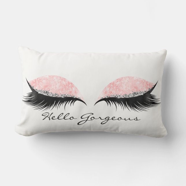 Hallo Gorgeous Pink Rose Black Lashes Lendenkissen (Vorderseite)