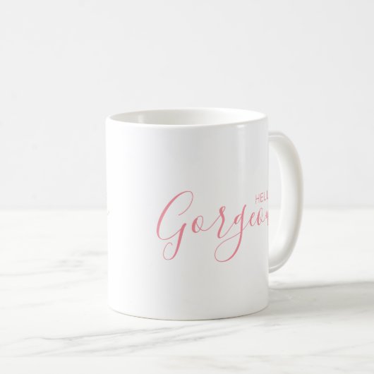 Hallo Gorgeous Pink Script Moderne Kaffee Tasse (VorderseiteRechts)