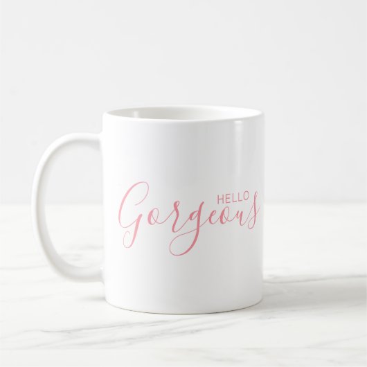 Hallo Gorgeous Pink Script Moderne Kaffee Tasse (Links)