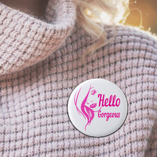 Hallo Gorgeous schöne Lady Face Zeichnend Typograf Button