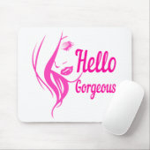 Hallo Gorgeous schöne Lady Face Zeichnend Typograf Mousepad (Mit Mouse)
