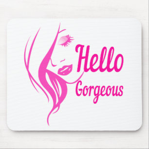 Hallo Gorgeous schöne Lady Face Zeichnend Typograf Mousepad