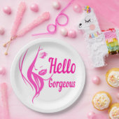 Hallo Gorgeous schöne Lady Face Zeichnend Typograf Pappteller (Party)