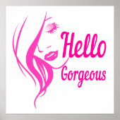 Hallo Gorgeous schöne Lady Face Zeichnend Typograf Poster (Vorne)