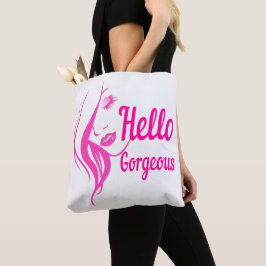 Hallo Gorgeous schöne Lady Face Zeichnend Typograf Tasche
