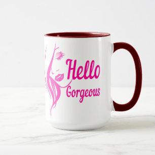 Hallo Gorgeous schöne Lady Face Zeichnend Typograf Tasse