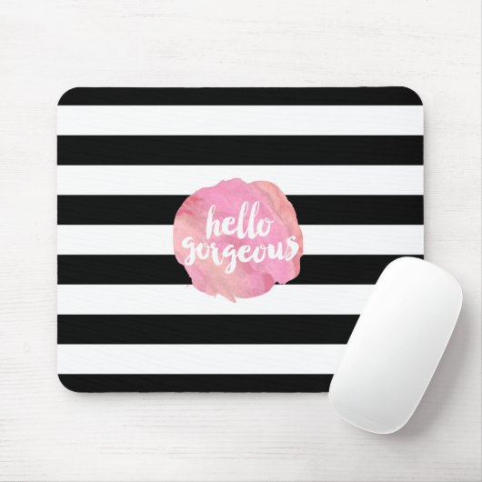 Hallo Gorgeous | Schwarzer Streifen und rosa Wasse Mousepad (Mit Mouse)