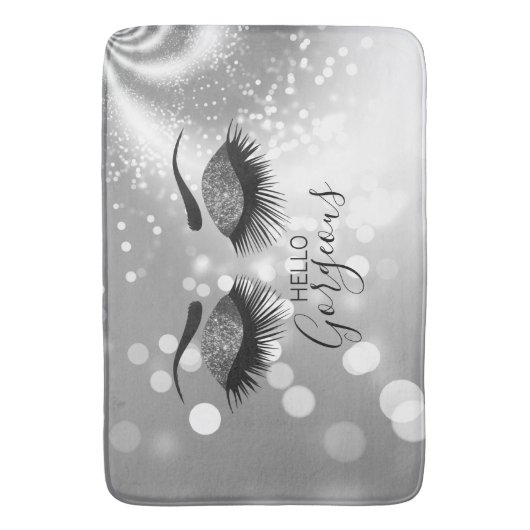 Hallo Gorgeous Silver Glitzer Eyes Badematte (Vorderseite Vertikal)