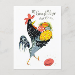 Hallo Großvater Frohe Ostern Retro Hahn und Eier Postkarte