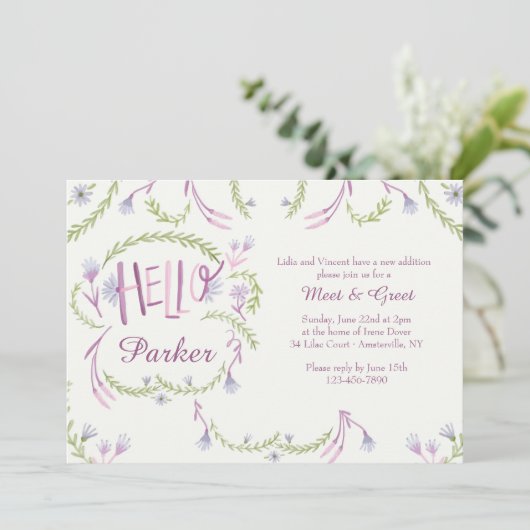 Hallo grüßen Baby-Treffen und Einladung (Stehend Vorderseite)