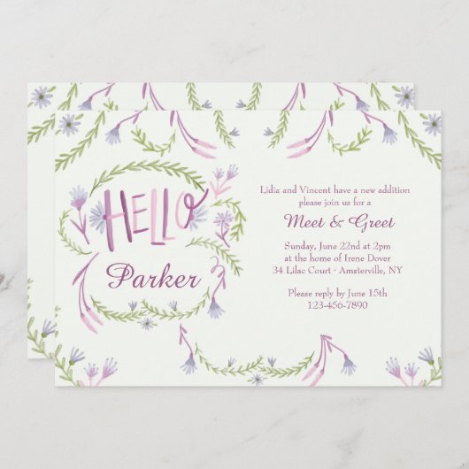 Hallo grüßen Baby-Treffen und Einladung (Vorne/Hinten)