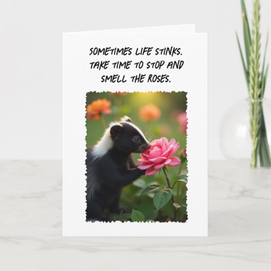 Hallo Hallo Denken Sie an Sie Spaß Skunk Pink Rose Karte (Vorderseite)