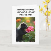 Hallo Hallo Denken Sie an Sie Spaß Skunk Pink Rose Karte (Gelbe Blume)