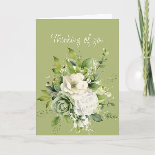 Hallo Hallo Denken Sie an Sie White Roses Grüne Karte (Vorderseite)