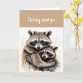 Hallo Hallo denken Sie Zwei Raccoon Couple Hugs Karte (Gelbe Blume)