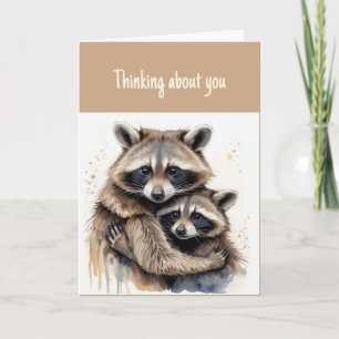 Hallo Hallo denken Sie Zwei Raccoon Couple Hugs Karte