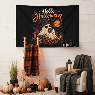 Hallo Halloween Süßer Geist Trinkt Kaffee Banner