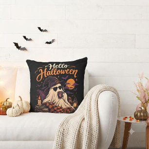 Hallo Halloween Süßer Geist Trinkt Kaffee Kissen