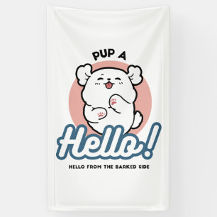 Hallo! - Happy White Dog Cartoon Design Banner
