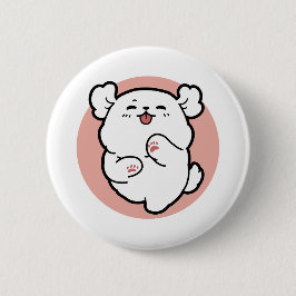 Hallo! - Happy White Dog Cartoon Design Button