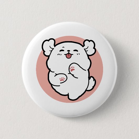 Hallo! - Happy White Dog Cartoon Design Button (Vorderseite)