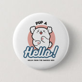 Hallo! - Happy White Dog Cartoon Design Button (Vorderseite)