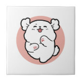 Hallo! - Happy White Dog Cartoon Design Fliese (Vorderseite)