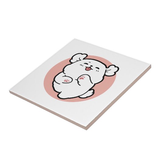 Hallo! - Happy White Dog Cartoon Design Fliese (Seite)