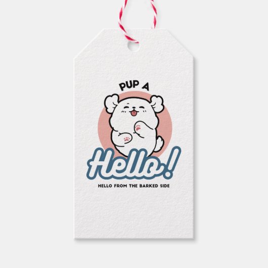 Hallo! - Happy White Dog Cartoon Design Geschenkanhänger (Vorderseite)