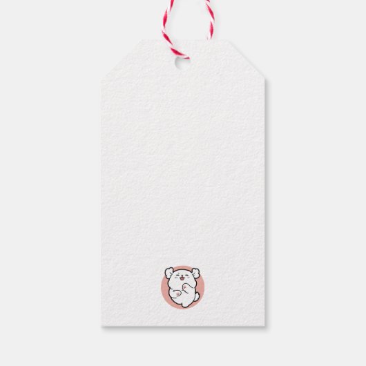 Hallo! - Happy White Dog Cartoon Design Geschenkanhänger (Rückseite)