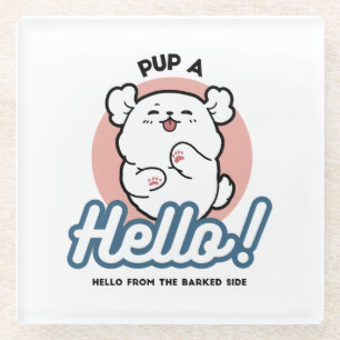 Hallo! - Happy White Dog Cartoon Design Glasuntersetzer