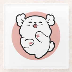 Hallo! - Happy White Dog Cartoon Design Glasuntersetzer