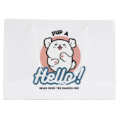 Hallo! - Happy White Dog Cartoon Design Große Geschenktüte (Rückseite)