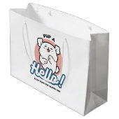 Hallo! - Happy White Dog Cartoon Design Große Geschenktüte (Rückseite Schrägansicht)