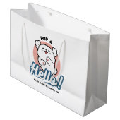 Hallo! - Happy White Dog Cartoon Design Große Geschenktüte (Vorderseite Schrägansicht)