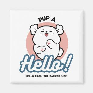 Hallo! - Happy White Dog Cartoon Design Magnet