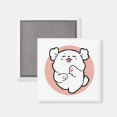 Hallo! - Happy White Dog Cartoon Design Magnet (Vorderseite/Rückseite)