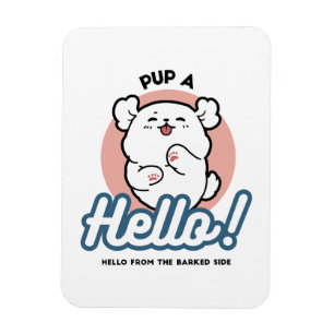 Hallo! - Happy White Dog Cartoon Design Magnet