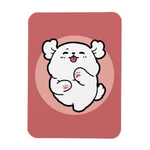 Hallo! - Happy White Dog Cartoon Design Magnet
