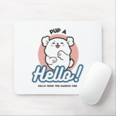 Hallo! - Happy White Dog Cartoon Design Mousepad (Mit Mouse)