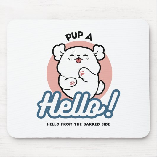 Hallo! - Happy White Dog Cartoon Design Mousepad (Vorne)