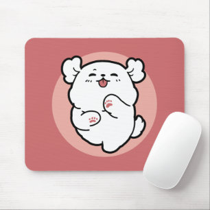 Hallo! - Happy White Dog Cartoon Design Mousepad