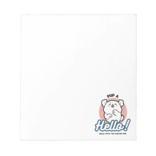 Hallo! - Happy White Dog Cartoon Design Notizblock