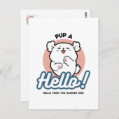 Hallo! - Happy White Dog Cartoon Design Postkarte (Vorne/Hinten)