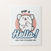Hallo! - Happy White Dog Cartoon Design Puzzle (Vertikal)