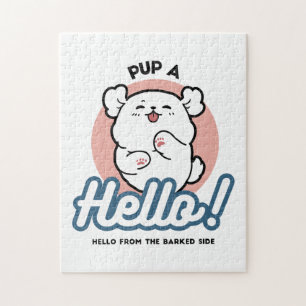Hallo! - Happy White Dog Cartoon Design Puzzle
