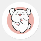 Hallo! - Happy White Dog Cartoon Design Runder Aufkleber (Vorderseite)