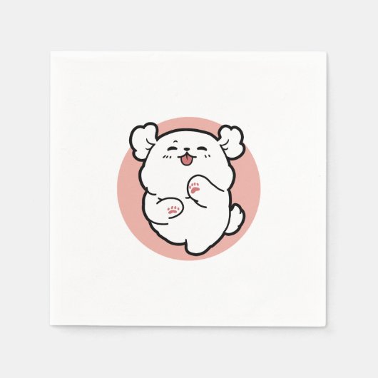 Hallo! - Happy White Dog Cartoon Design Serviette (Vorderseite)